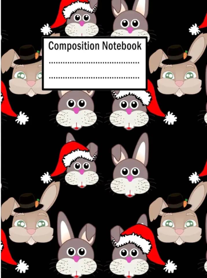 Rabbit Composition Notebook: Wide Ruled Lined Paper Journal-7.5x9.25 Inches-100 Pages- With Cute Christmas Rabbit Cover Pattern - Perfect gift for kids, teens, and adults