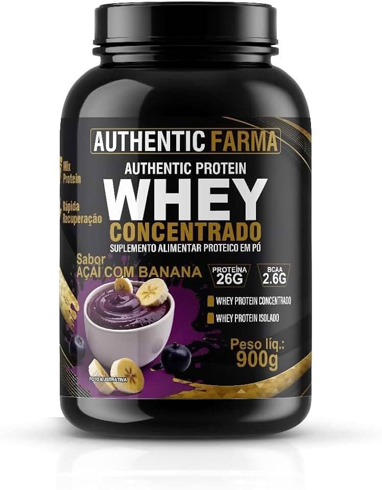 Whey Concentrado Sabor Acai com Banana, Proteína 26g, BCAA 2,6g, Peso líq. 900g