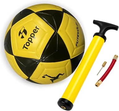 Bola De Futevolei Topper Profissional R1 Amarelo e Preto– Tamanho Oficial | Ideal para Jogos, Treinos e Lazer + Bomba De Ar.