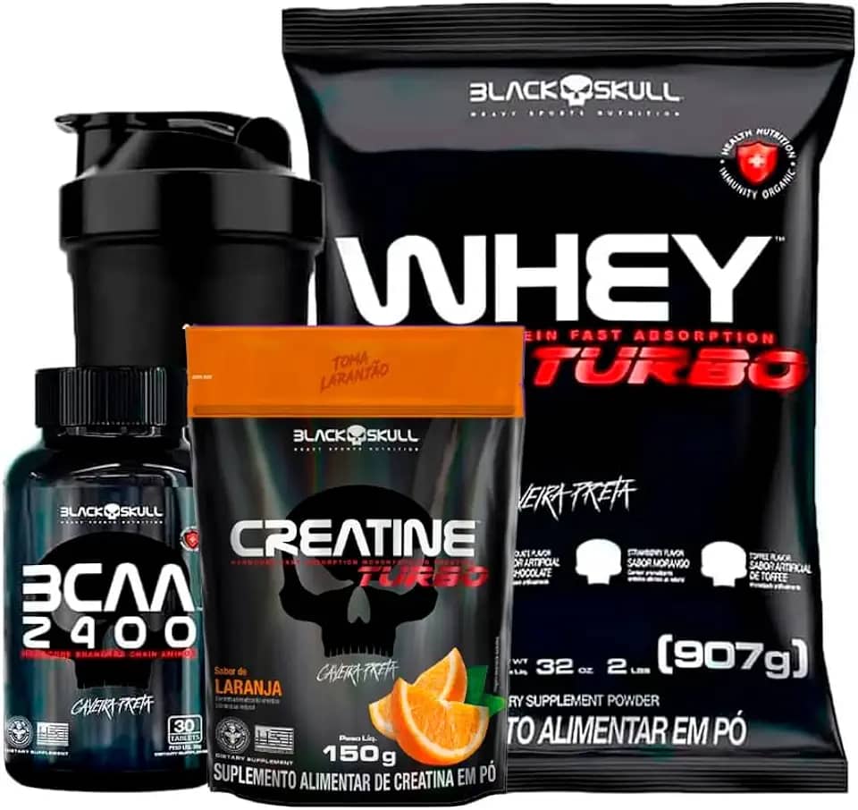 Combo Whey Protein Turbo + Bcaa + Creatina- Black Skull (Baunilha)