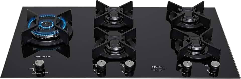 FISCHER COOKTOP GÁS 5 BOCAS TC INFINITY DUO BLAZE MESA VIDRO BLACK BIVOLT 31800-82260