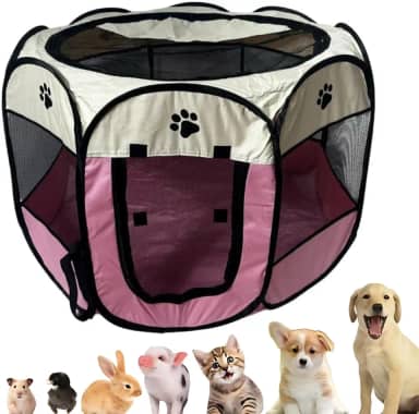Casinha para Cães e Gatos Cercado Pet Portátil e Dobrável para Cães e Gatos com Tecido Impermeável de Fácil Montagem e Transporte Premium (Rosa) - MJ BRANDS