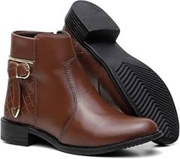 Bota Feminina Salto Baixo Cano Curto Zíper Lateral Casual Confort