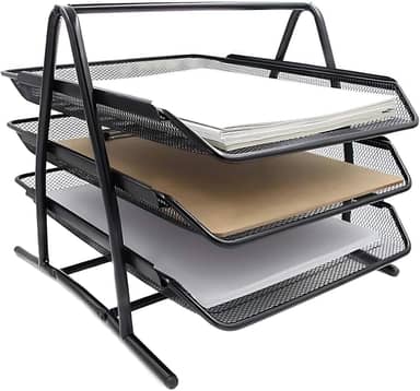Organizador De Mesa Para Papel Documento Revista com 3 Bandejas Suporte para Documentos A4 Caixa de Correspondência Rack Aço Inox para Escritório Com Bandejas Deslizantes Preto