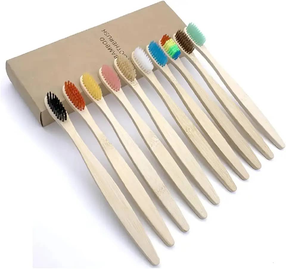 Eco Escovas de Dente Sustentável Bambu Ecológicas - Pacote com 10 Unidades Ótimo Custo-benefício Dental Biodegradável
