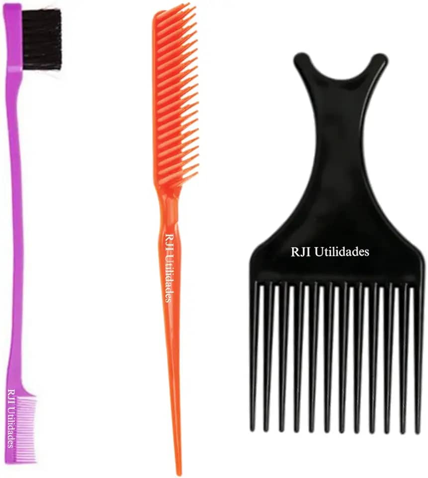 Kit Pente Cabelo Garfo Afro Black + Pente 3 Fileiras Fitagem + Baby Hair Sombrancelha Pentinho 2 em 1 - RJI Utilidades