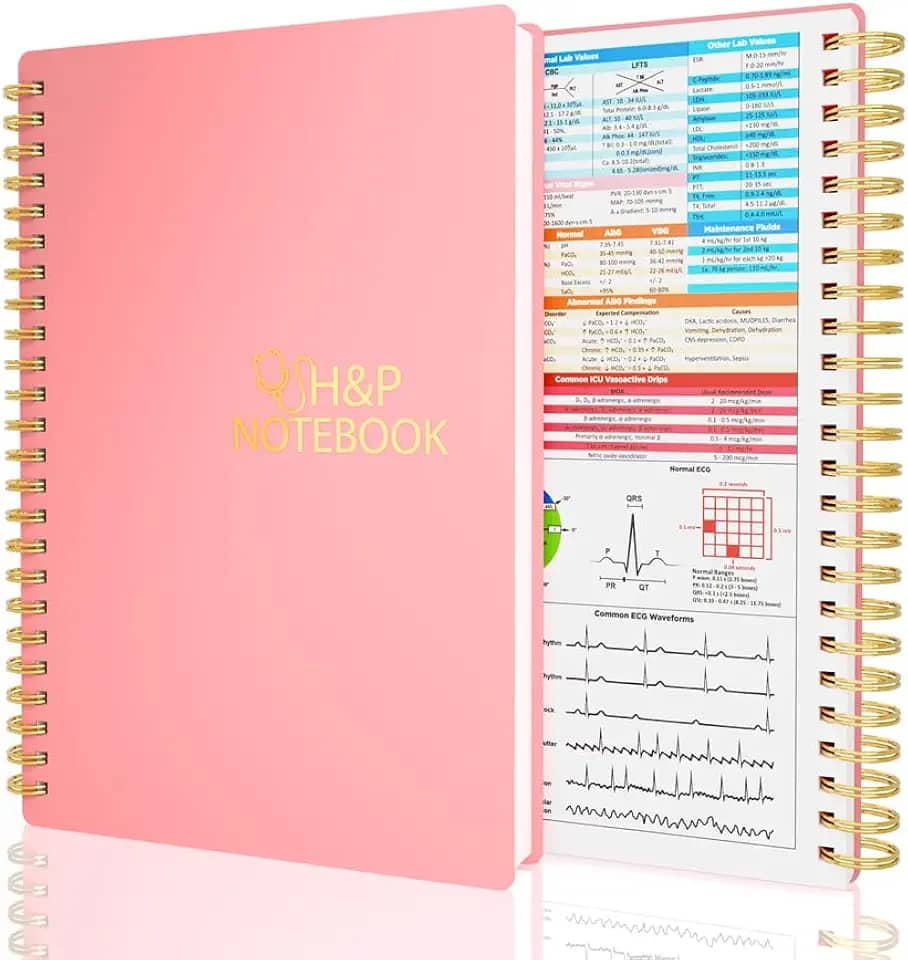 Caderno H&P - Caderno de história médica e física para profissionais e estudantes de medicina, terminologia médica inclusiva, cabe em capa branca, papel grosso de 100 g/m², A5 (15 x 21,8 cm) (rosa)