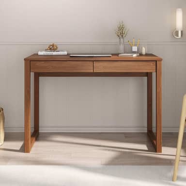 IDIMEX Mesa Escrivaninha Madeira 2 Gavetas Castanho Noah Escrivaninha para Quarto Minimalista Retro 110 cm