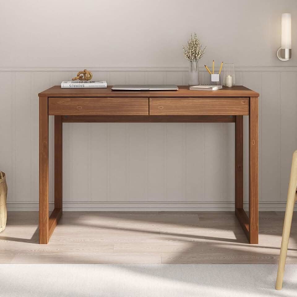 IDIMEX Mesa Escrivaninha Madeira 2 Gavetas Castanho Noah Escrivaninha para Quarto Minimalista Retro 110 cm