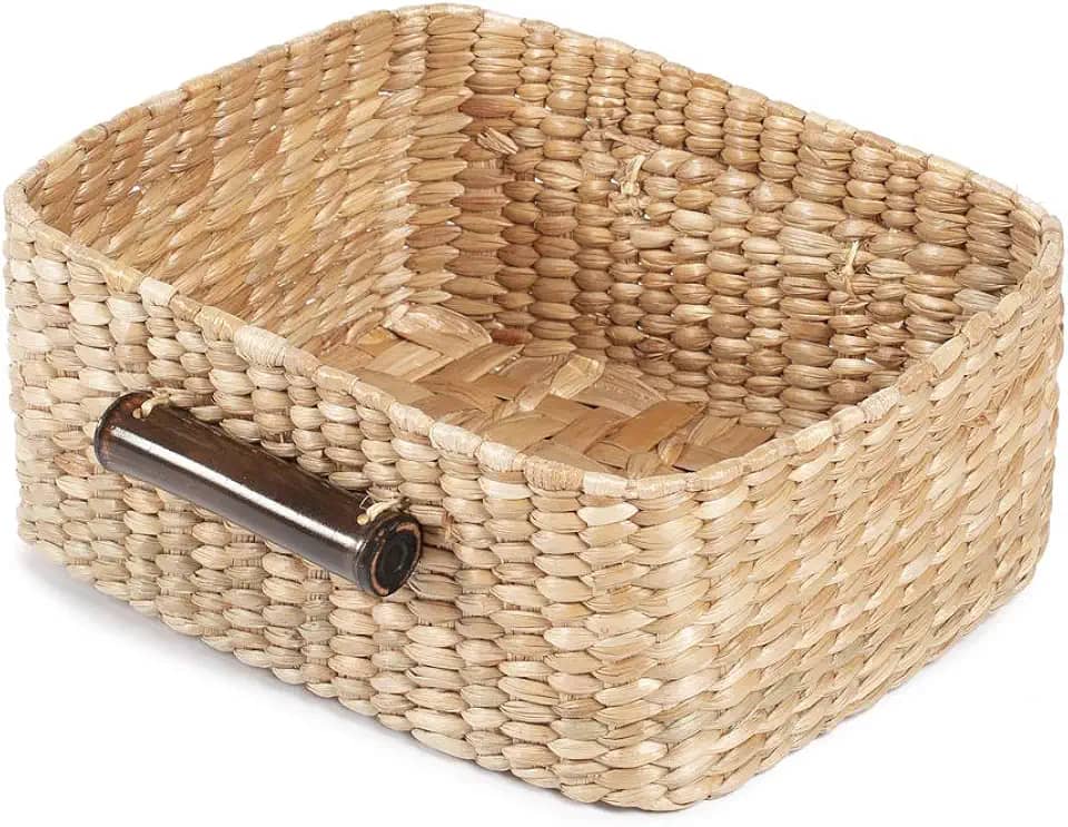 Cesto Organizador Retangular em Taboa Natural Alça em Bambu, Organizador Decorativo