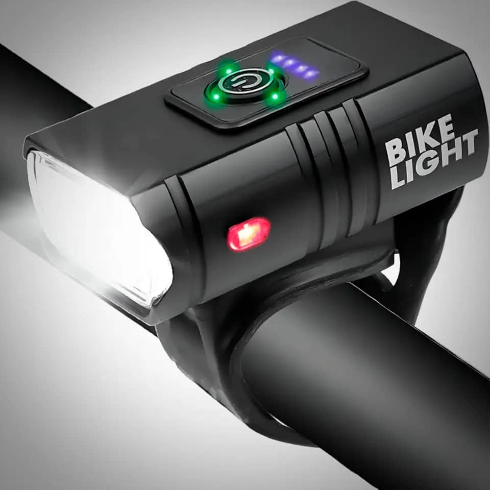 Farol para Bike 2 LEDs T6 Potente Recarregável USB – Lanterna Dianteira Resistente à Água com Indicador e Múltiplos Modos