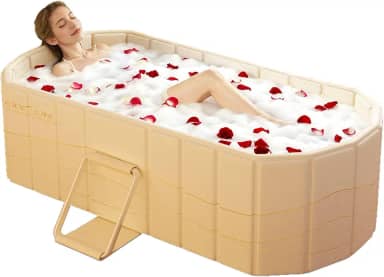 Banheira dobrável portátil, banheira independente grande dobrável de 120 cm para adultos, banheira de hidromassagem, banho de gelo, banheira de spa para uso interno e externo (bege)