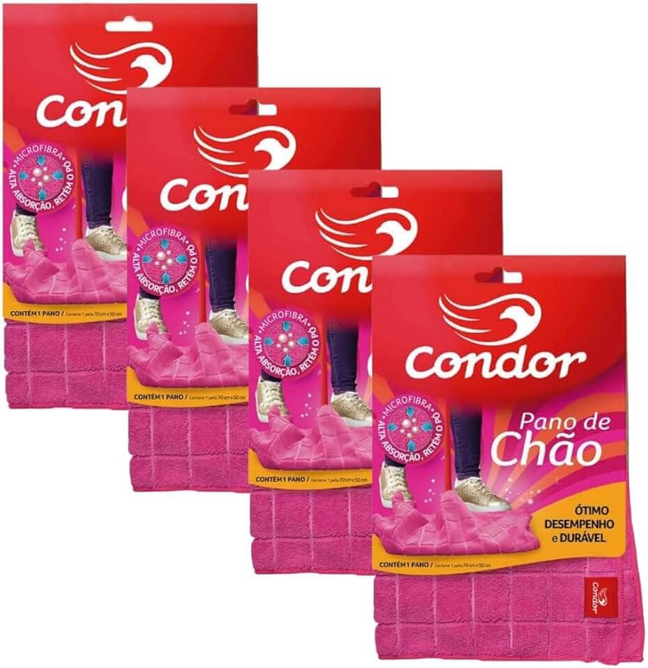 Kit 4 Panos de Chão 70x50 Grande para Limpeza Geral Pisos Janelas em Microfibra Condor 1676