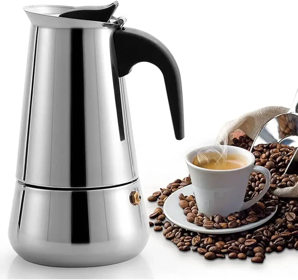 Cafeteira Italiana Inox 450ml 9 Xícaras Aroma Intenso no Fogão Design Clássico em Inox Presente Amantes de Café Cozinha ou Viagem Prateado Prática