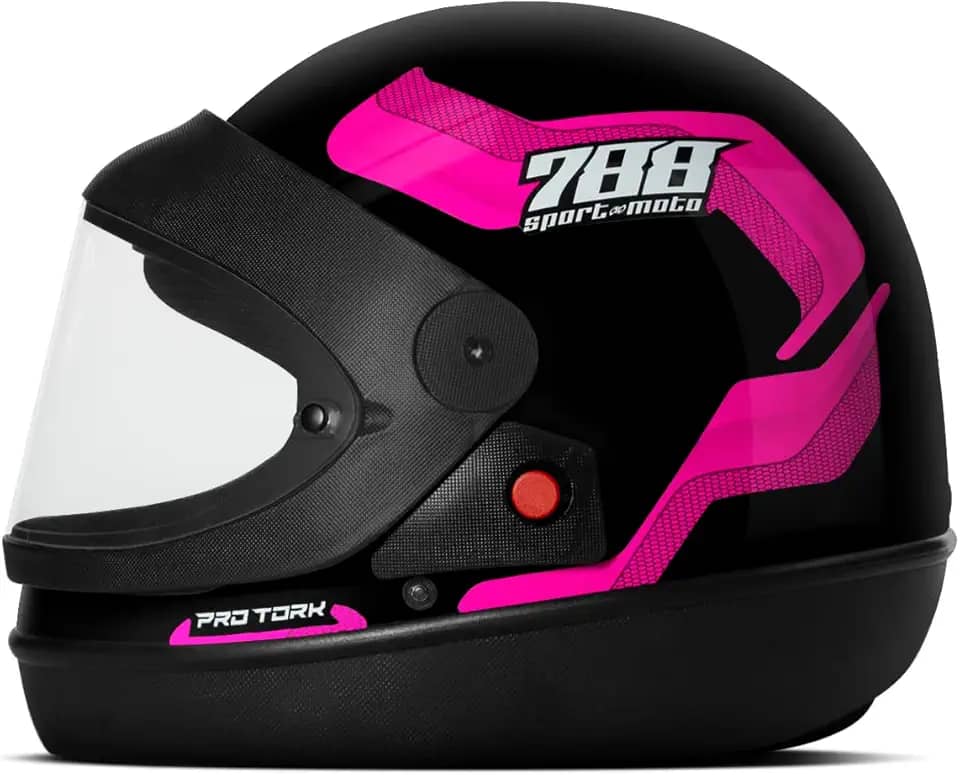 CAPACETE FECHADO PRO TORK SPORT MOTO 788 PRETO - ROSA TAM. 60
