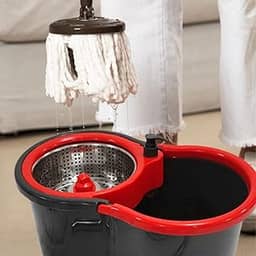 Powermaid Mop Giratório Pró com Centrífuga em Inox alta performance - Vermelho e Cinza