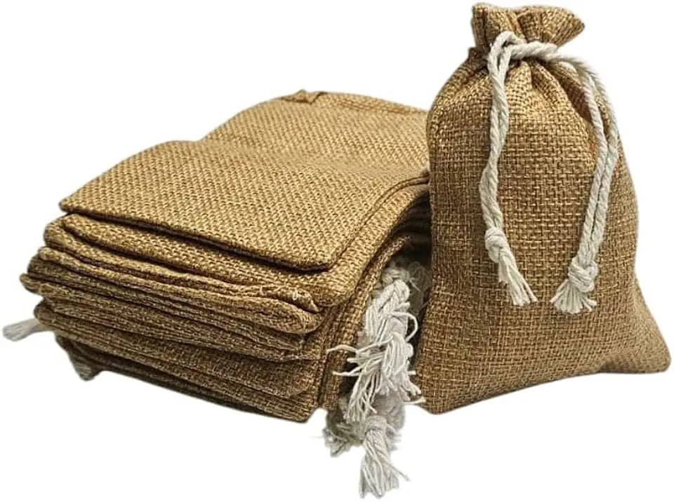 Saquinho de Juta Para Festa e Lembrancinha com 50 unidades (Caramelo, 13 cm x 18 cm)