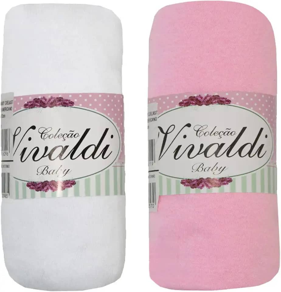 Lençol Avulso Bebe com Elástico Kit 2 peças Rosa e Branco Berço Americano 70cmX130cmX12cm
