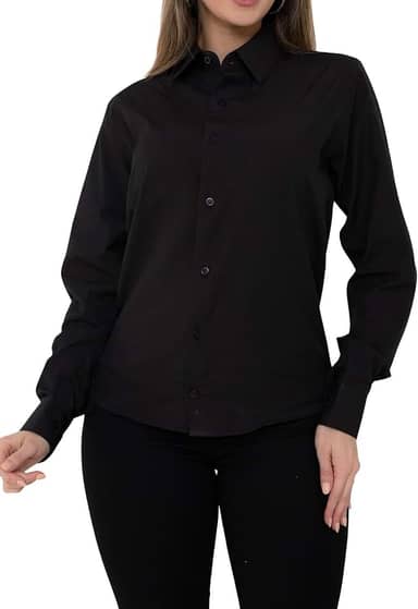 Camisa Social Feminina Lisa Manga Longa Estruturada Slim