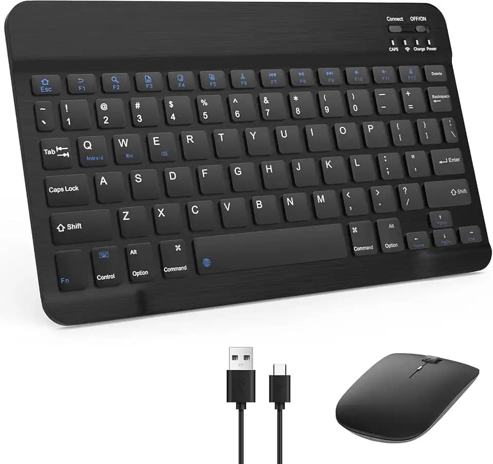 Combo Teclado e Mouse Bluetooth Sem Fio Recarregáveis – Ultrafinos e Compatíveis com Android, iPhone, iPad, Windows Surface e Outros Dispositivos (Preto)
