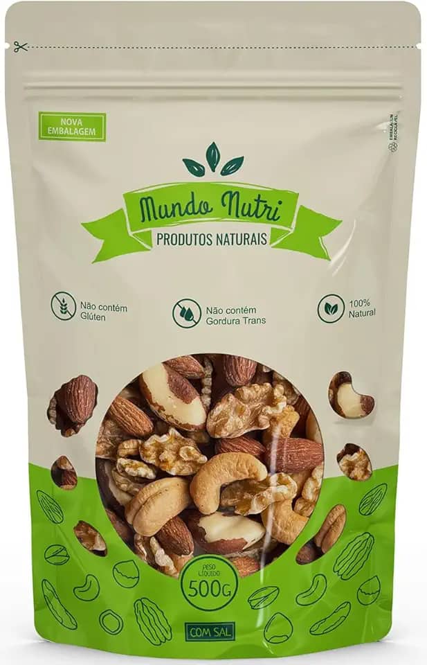 500g Mix Castanhas Selecionadas - Castanha de Caju, Pará, Nozes e Amêndoas (500g, Com Sal)