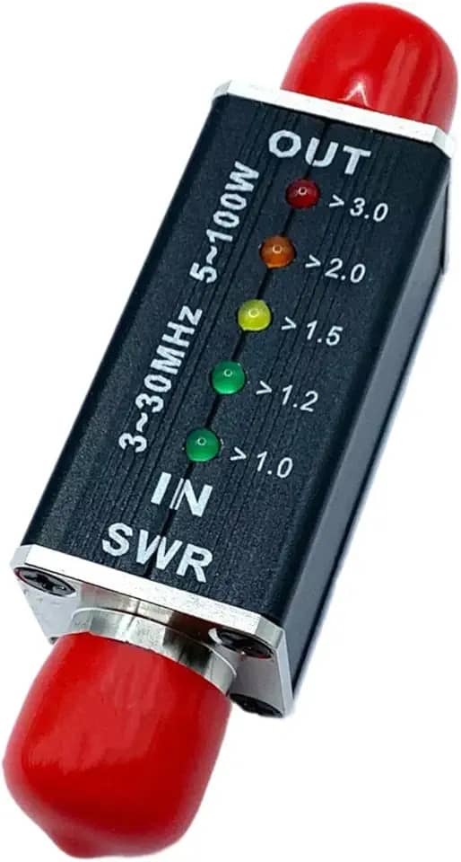 BaotyJie Medidor de potência VSWR 5-100W profissional com 5 luzes indicadoras de LED Medidor VSWR para transmissão de rádio de campo externo