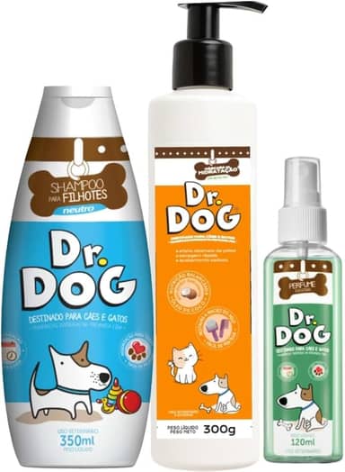 Kit de banho Pet Filhotes Cães Gatos shampoo+ Condicionador máscara hidratante +perfume, hidrata e neutraliza odores