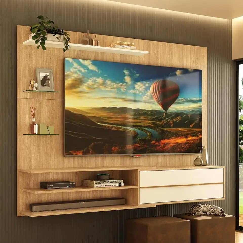 Painel para Tv até 65 Polegadas 1 Porta e Prateleiras Multimóveis Mp1064 Rustic/branco