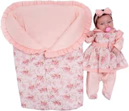 Saída de Maternidade Menina Charmosa Salmão com Porta Bebê Saco de Dormir