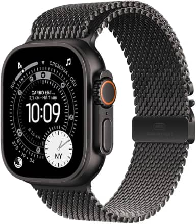 Apple Watch Ultra 3 GPS + Cellular, Caixa em titânio preto de 49 mm com Loop milanesa em titânio preto ‑ M