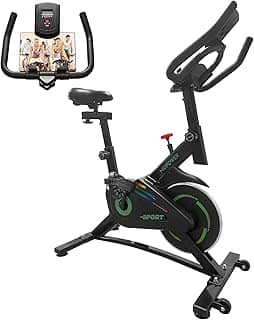 Bicicleta Ergométrica Indoor, Ultra Silenciosa, com Resistência Infinita, Assento e Guidão Ajustáveis, Monitor LCD（Verde)