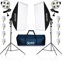 Kit 2 Softbox Quadruplo 50x70cm com 8 Lâmpadas + 2 Tripés 2m + Bolsa de Transporte – Iluminação Contínua Profissional para Estúdio Fotografia, Vídeo, YouTube, Lives e Maquiagem