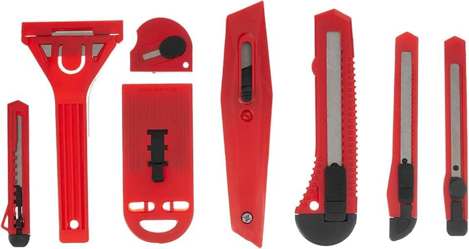 MTX Jogo de Estiletes Retráteis 8 Peças – Estilete Profissional com Lâminas em Aço Afiado e Cabo Ergonômico com Trava de Segurança