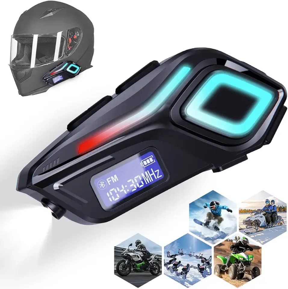 Fone de Ouvido Bluetooth para Capacete, FM, RGB, Iluminação Ambiente, com Redução de Ruído e Som Hi-Fi