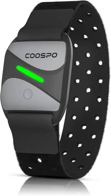 COOSPO Pulseira para monitor de frequência cardíaca HW807, Bluetooth 5.0 ANT+ HRM com indicador LED de zona de frequência cardíaca, monitoramento de batimentos cardíacos HRV para treinamento físico