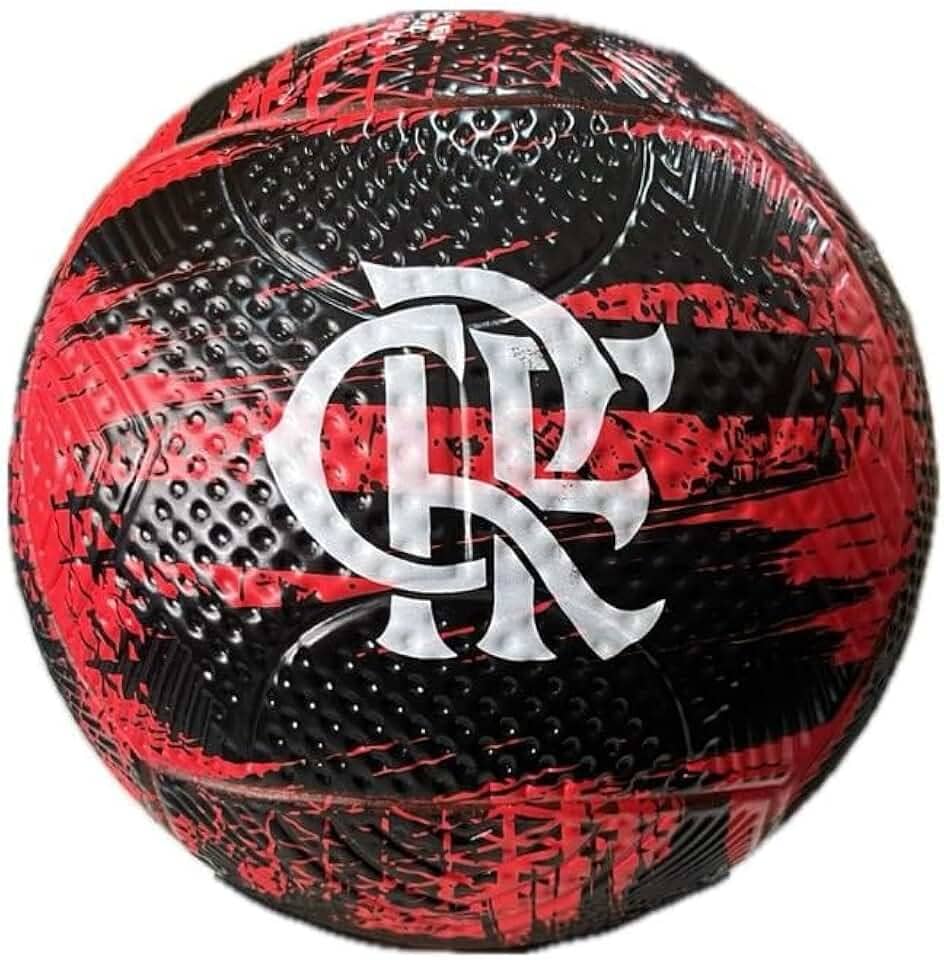 Bola de Futebol de Campo Flamengo Oficial - Tamanho 5, Costurada, PVC, Vermelha e Preta