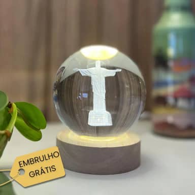 Luminária de Mesa Cristo Redentor 3D LED bola 7 Maravilhas do Mundo Moderno (Médio)