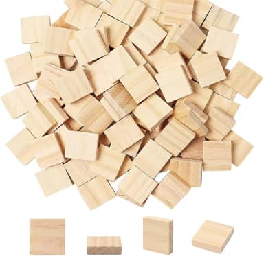 GSHLLO 200 peças de azulejos de madeira com letras em branco, pequenos quadrados finos de madeira, azulejos de artesanato de madeira, mini peças de madeira inacabadas para escrever, esculpir e queimar