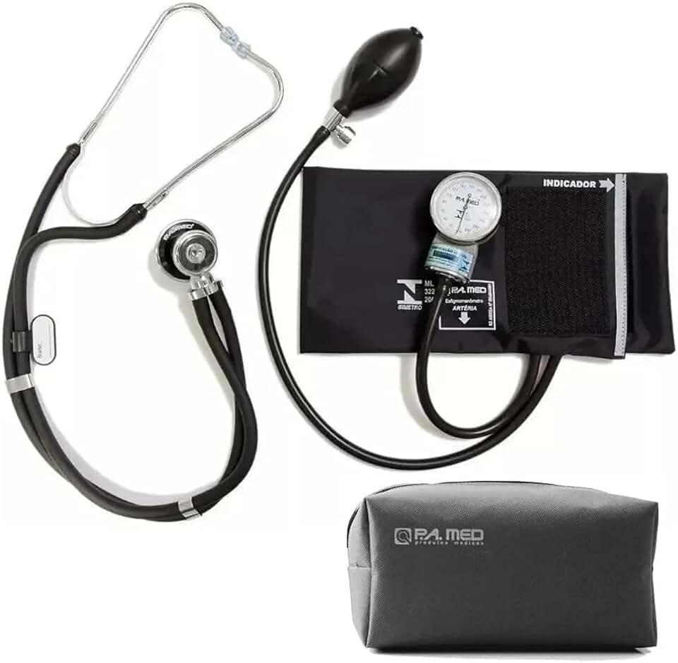 Aparelho De Pressao Esfigmomanometro Estetoscopio Pa Med (Preto)