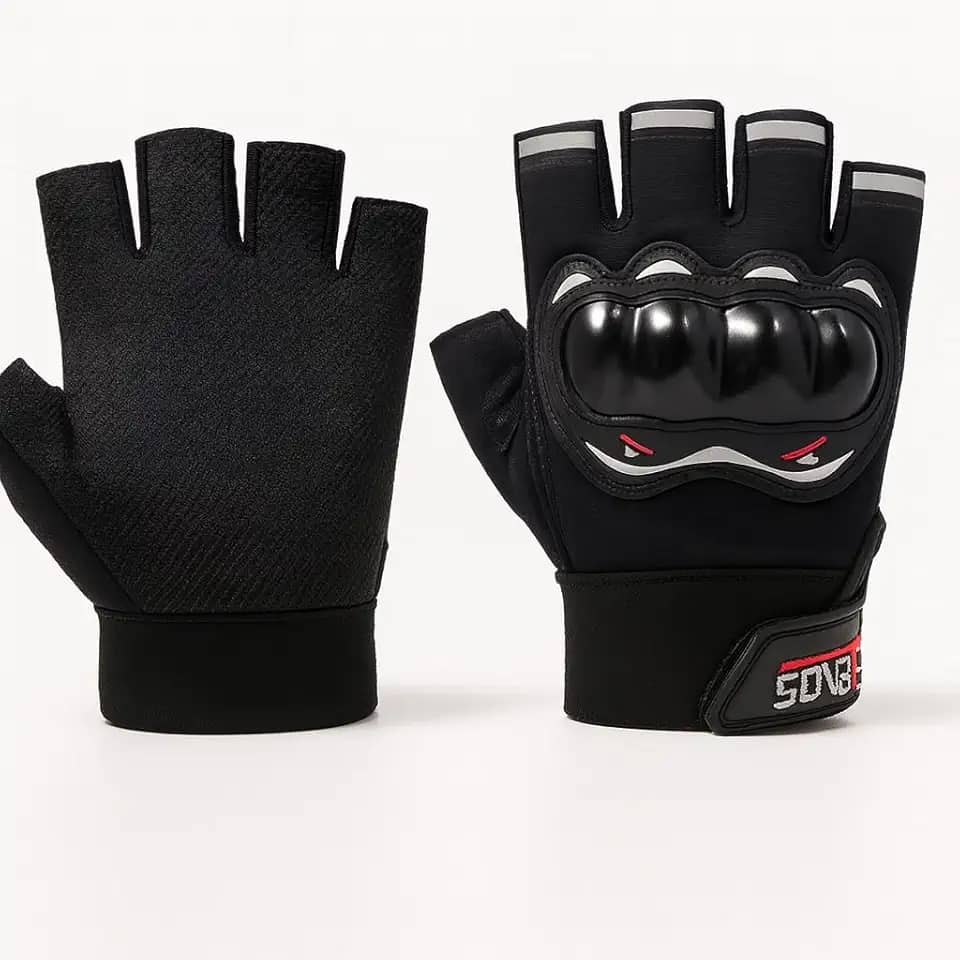 Luva Motociclista Ciclista Meio Dedo Respirável com Proteção nas Juntas – Touchscreen, Antiderrapante, Alta Ventilação