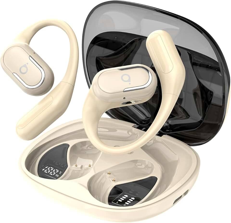 Fone De Ouvido Bluetooth Esportes, Basike T7, IPX6/OWS, Tela LED Dupla, Fone de Ouvido Estéreo Hi-Fi, Suporta Chamadas de Voz, 60 Horas em Standby Para Corrida e Exercícios ao Ar Livre (PRO Branco)