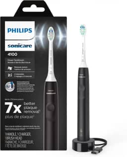 Philips Sonicare Escova de dentes elétrica recarregável 4100, com sensor de pressão, 2 configurações de intensidade, SmarTimer e QuadPacer, vida útil da bateria de 14 dias, preta, modelo HX3681/24