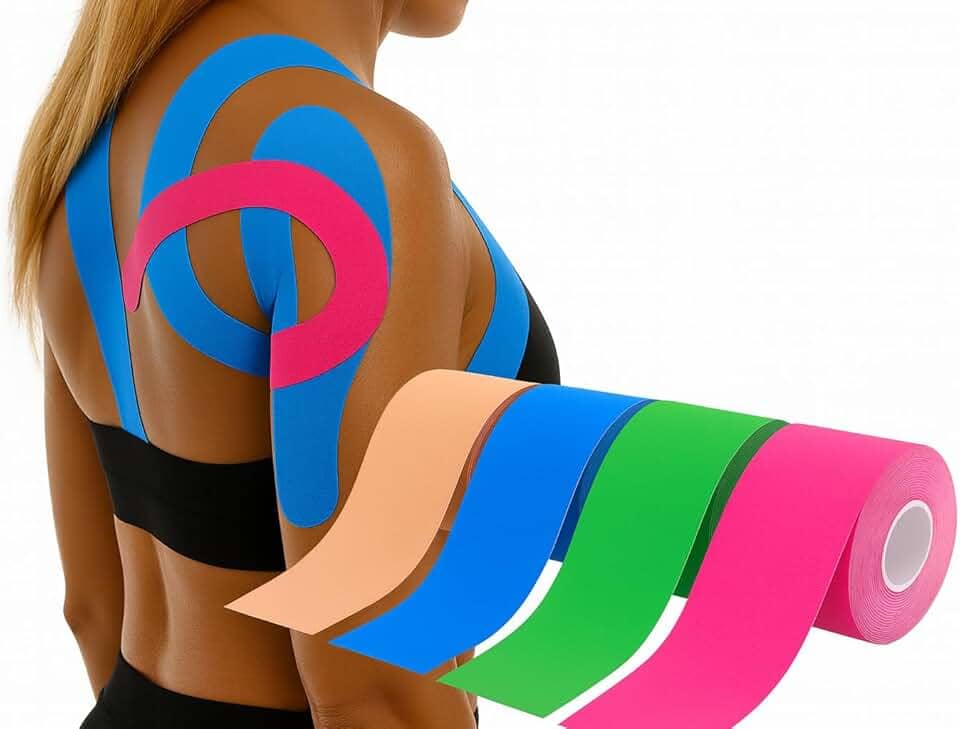 Fita Bandagem Kinesio Profissional 5cm x 5m – Bandagem Elástica Adesiva para Fisioterapia, Lesões Musculares e Recuperação – Suporte Funcional para Treinos, Alívio de Dores e Desempenho Físico