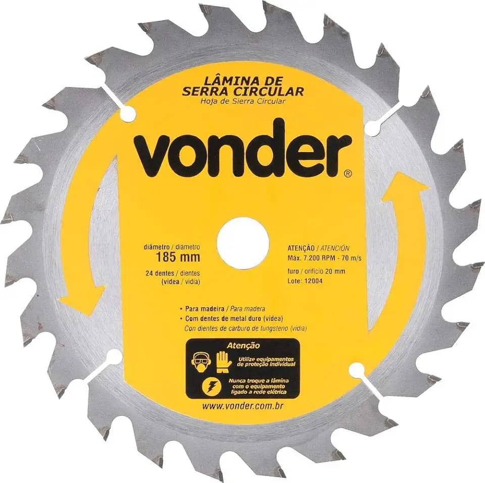 Vonder, Lâmina De Serra Circular Com Dentes De Metal Duro/Vídea, 185 Mm X 20 Mm, 24 Dentes.