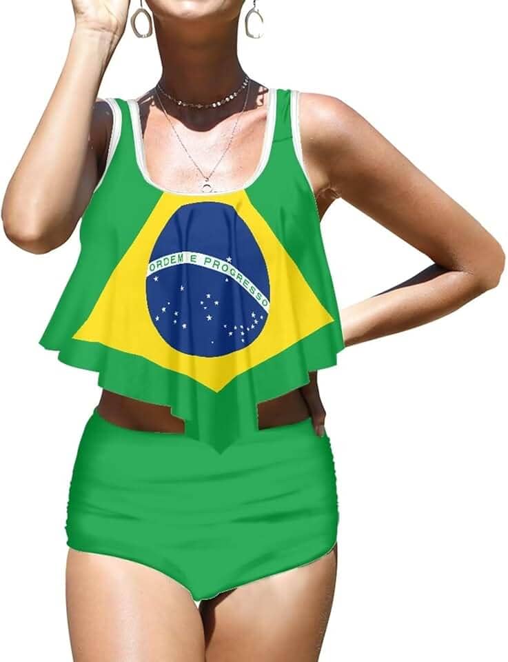 Biquíni feminino de cintura alta com controle de barriga de cogumelo, roupa de banho de duas peças (P-2GG)