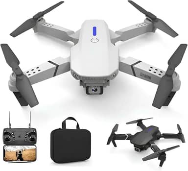 Drone DLI E88 com Câmera, Drone Pliável 4K UHD para Adultos, Crianças e Iniciantes, com 2 Baterias, Estojo de Transporte e Hélices, Quadricóptero de Controle Remoto com Hover Estável, Quadricóptero WiFi FPV com Evitação de Obstáculos, Voo em Trajetória, Controle por Gravidade, Decolagem/Pouso com um Toque e Flip 3D (Cinza)