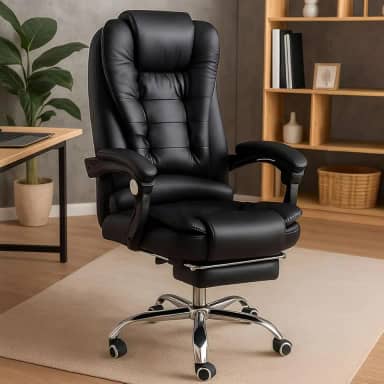 Cadeira Escritório Presidente Apoio Para Os Pés Reclinável Ergonômica Em Couro