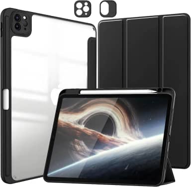 Capa para iPad Pro 11 polegadas as 4ª e 3ª e 2ª e 1ª Geração e iPad Air 11 M3 e M2 (2025 2024) e iPad Air 5ª e 4ª Geração de 10,9 protetora Fina Traseira Transparente com Suporte para Lápis - Negro