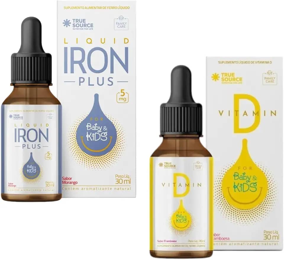 Combo Ferro em gotas (Iron Plus) + Vitamina D Baby & Kids - True Source