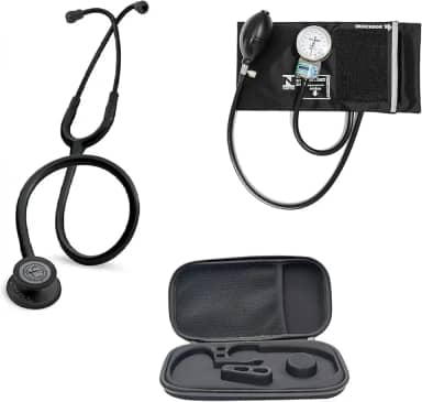 Combo Estetoscópio 3M Classic III Black Edition 5803 Littmann, Esfigmomanômetro + Case